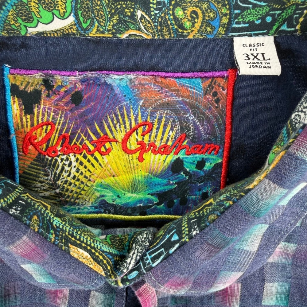 Robert Graham Classic Fit Blue Purple Plaid Button Shirt Men 3XL TG flip cuff - Picture 5 of 8